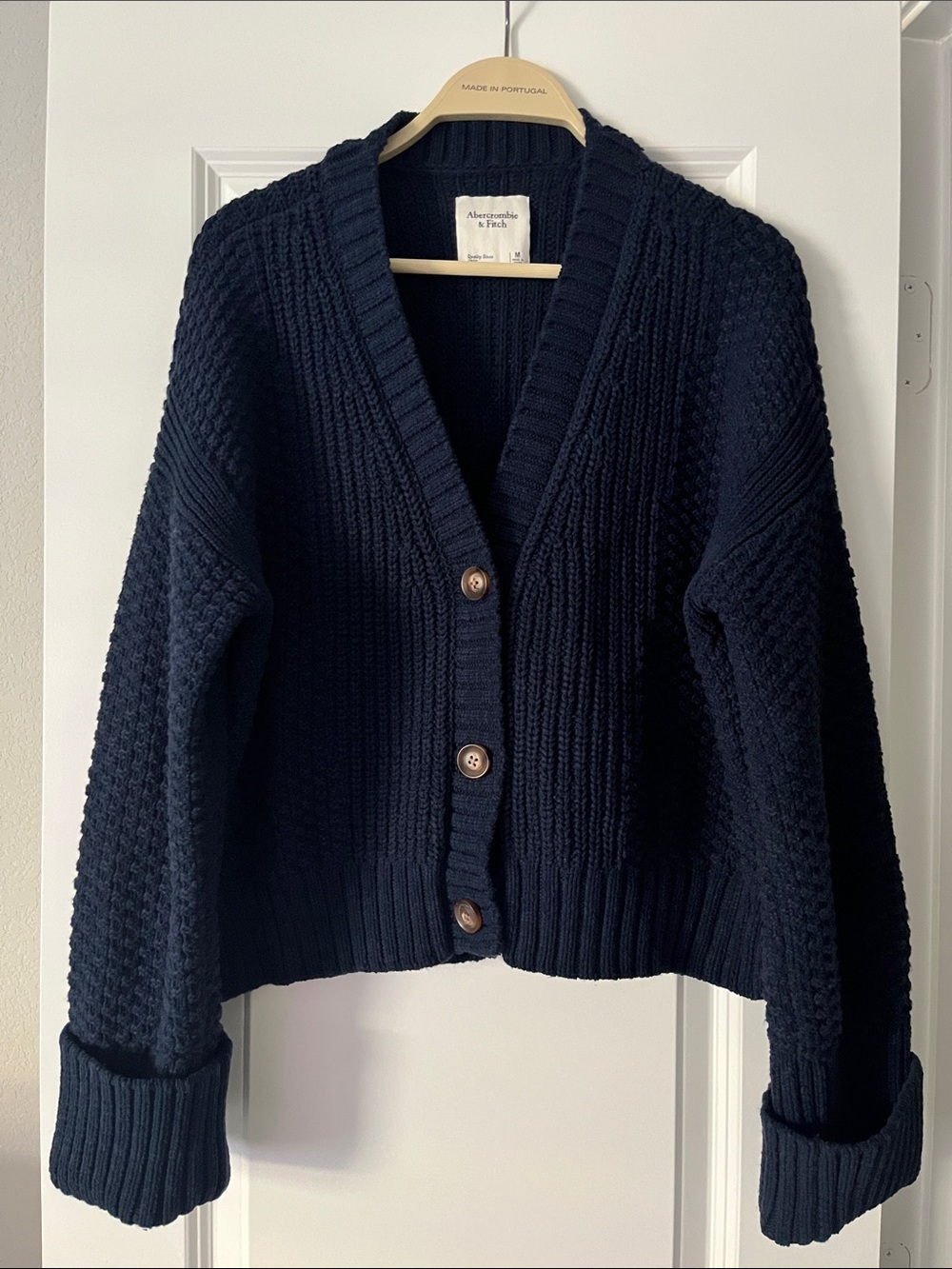 Abercrombie & Fitch Navy Textured Button-Front Cardigan